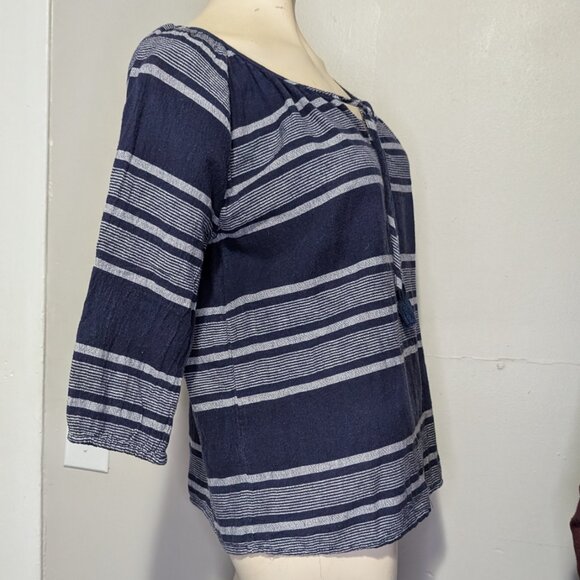 Gap Linen Blue Striped Blouse M EUC - Picture 3 of 4